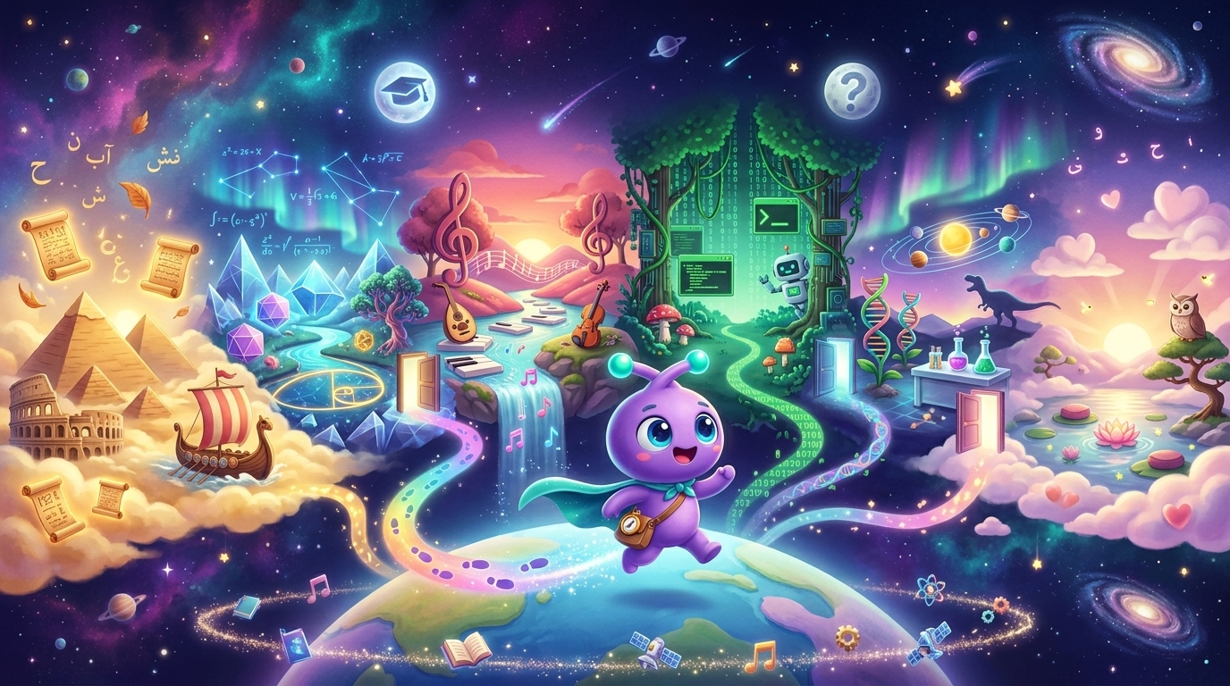 Xplorer and the kids exploring different learning worlds